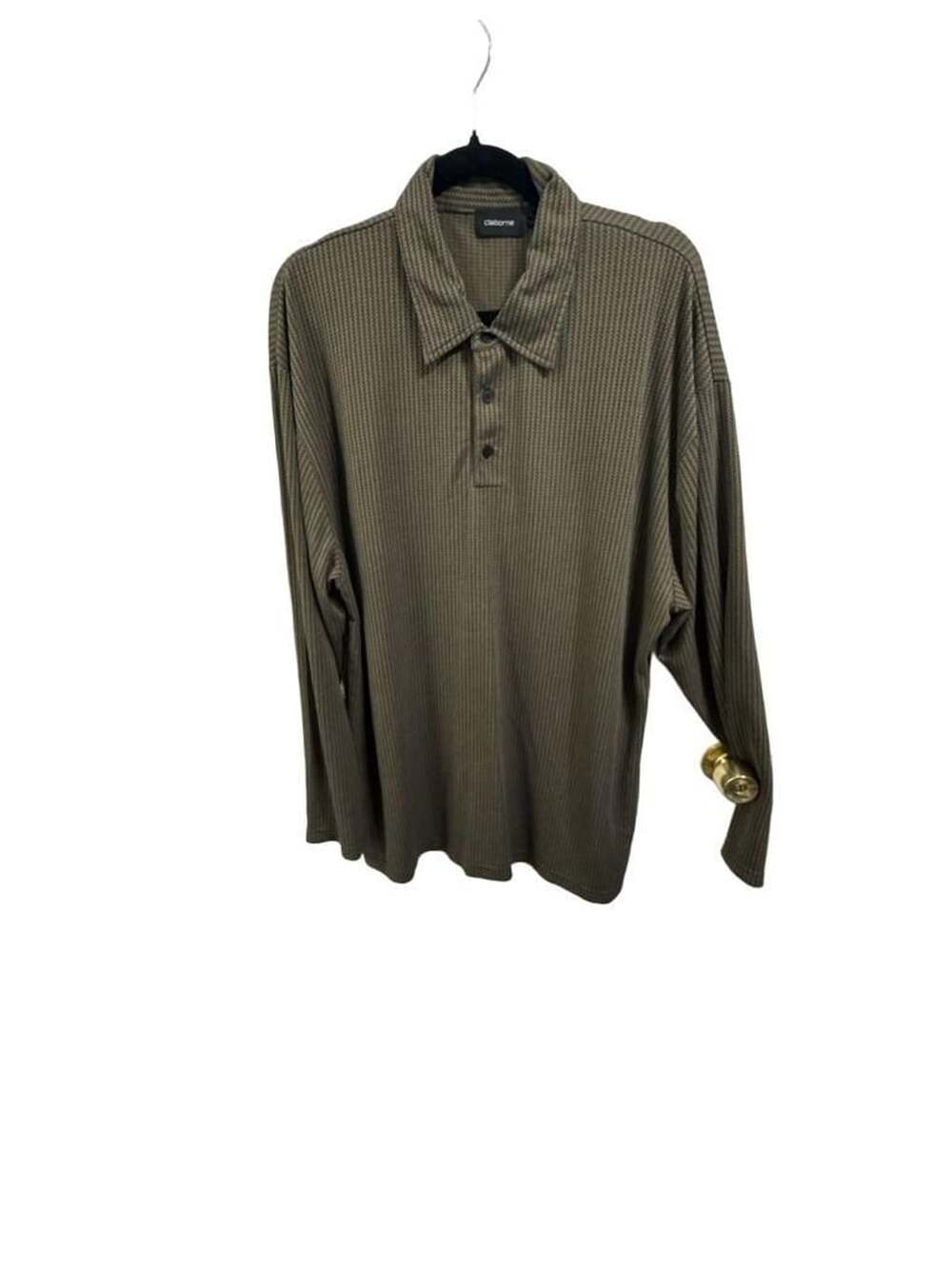 Claiborne Vintage Long Sleeve Textured Polo Shirt Olive Green XXL